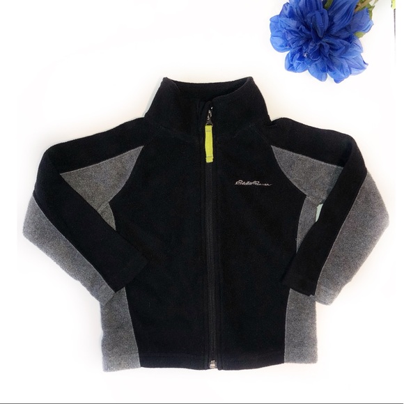 EDDIE BAUER 2T BLACK / GRAY FLEECE ZIPPER SWEATER - Picture 1 of 7